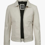Men s Off White Leather Harrington Jacket