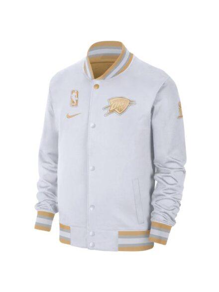 Men s Oklahoma City Thunder Nike White 2025 NBA Finals Champions Banner Raising Ceremony Authentic Showtime Full Zip Jacket