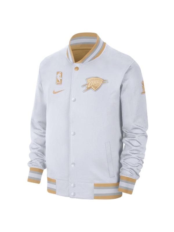 Men s Oklahoma City Thunder Nike White 2025 NBA Finals Champions Banner Raising Ceremony Authentic Showtime Full Zip Jacket