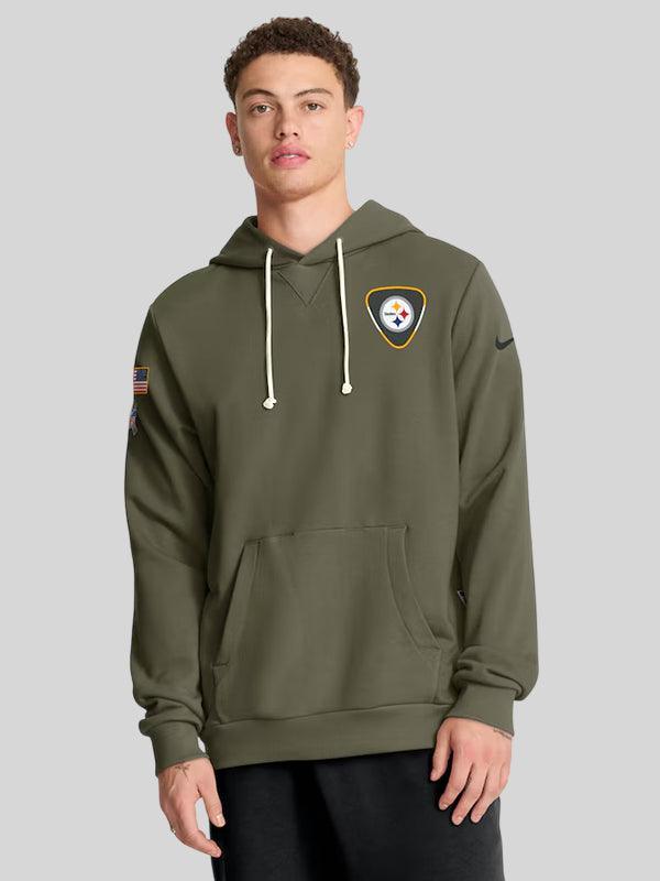 Men s Pittsburgh Steelers Nike Olive 2025 Salute to Service Sideline Standard Issue Dri FIT Hoodie