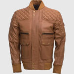 Men s Quilted Tan Brown Bomber Jacket