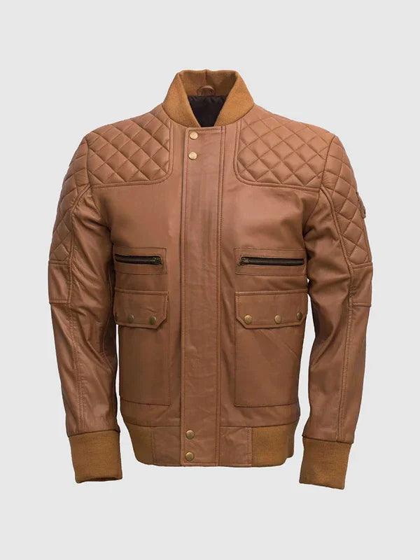 Men s Quilted Tan Brown Bomber Jacket