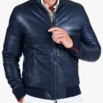 Men s Roy Bomber Leather Blue Jacket