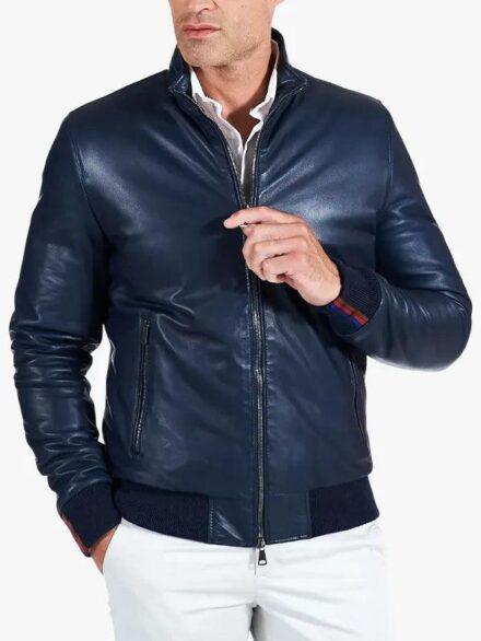 Men s Roy Bomber Leather Blue Jacket