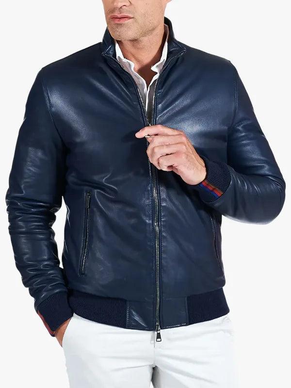 Men s Roy Bomber Leather Blue Jacket