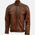 Men s Tan Brown Waxed Leather Jacket
