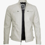 Men s Vintage Off White Caf Racer Leather Jacket