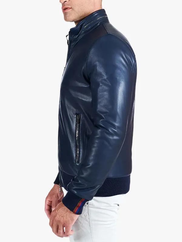 Men s bomber leather jacket blue