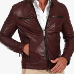 Men s leather jacket biker leather jacket moto burgundy Hamilton
