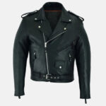 Mens Belted Black Leather Motorcycle Jacket Front 595x793 1