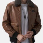 Mens Brown Leather Flight Jacket Front Open 595x793 1