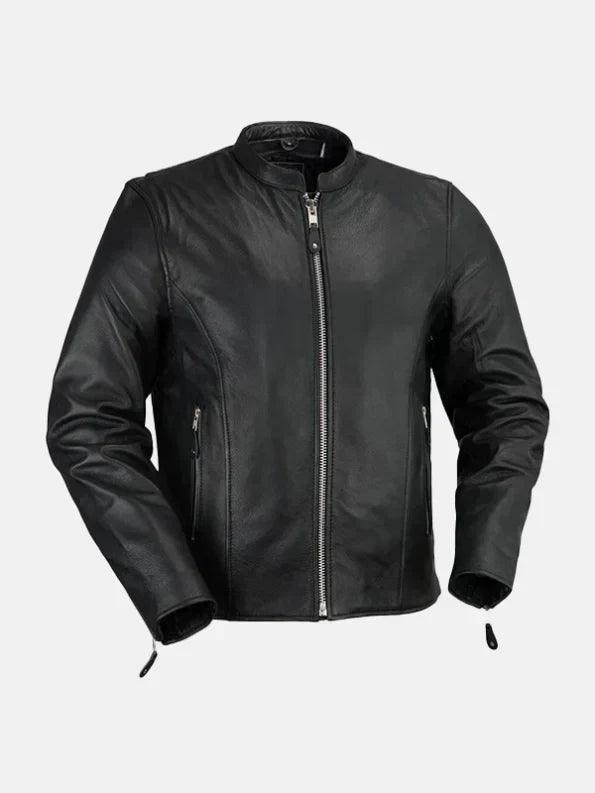 Mens Cafe Racer Black Leather Jacket Front 595x793 1