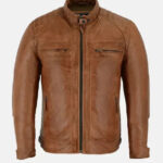 Mens Cafe Racer Brown Motorcycle Leather Jacket Front 595x793 1
