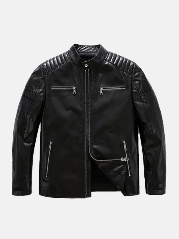 Mens Classic Black Leather Racer Jacket Front 595x793 1