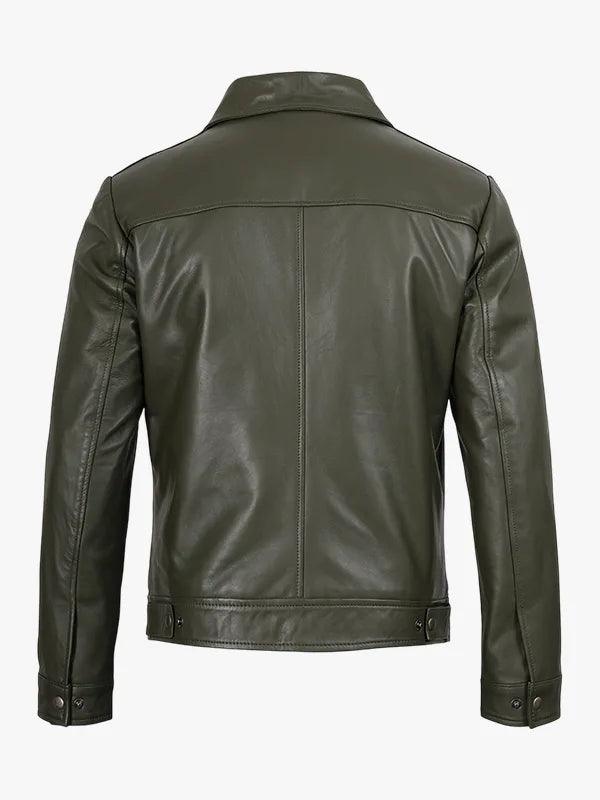 Mens Classic Shirt Collar Olive Green Jacket