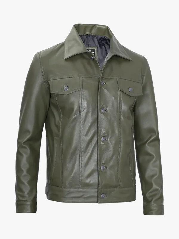 Mens Four Pockets Trucker Leather Jacket