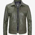 Mens Green Leather Trucker Jacket