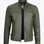 Mens Olive Green Cafe Racer Leather Jacket