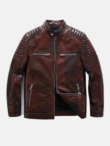 Mens Reddish Brown Cafe Racer Leather Moto Jacket Front 595x793 1