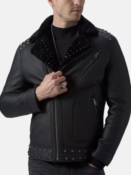 Mens Studded Black Leather Jacket Front 595x793 1