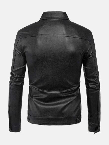 Mens Turn Down Collar Leather Jacket Back