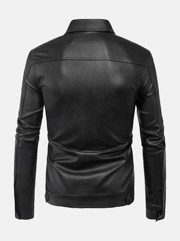 Mens Turn Down Collar Leather Jacket Back