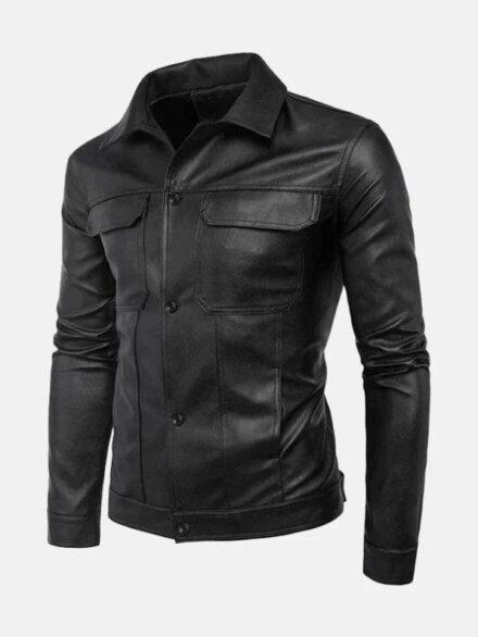 Mens Turn Down Collar Leather Jacket Front 595x793 1