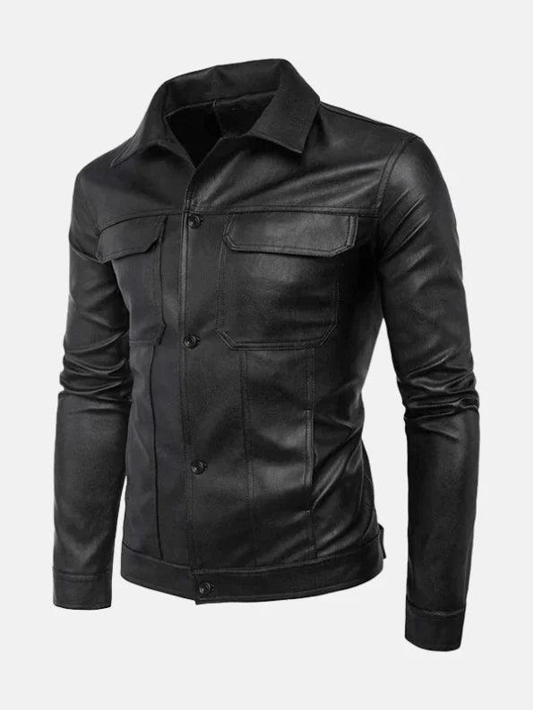 Mens Turn Down Collar Leather Jacket Front 595x793 1