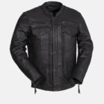Mens Utility Style Black Leather Biker Jacket Front 595x793 1