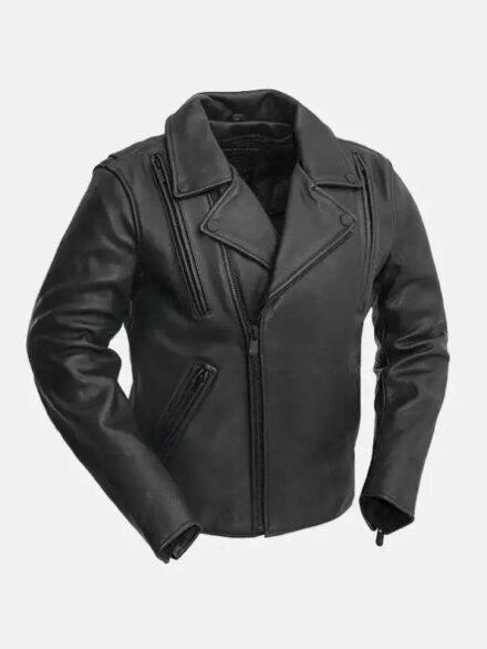 Mens Zippered Slash Pockets Biker Leather Jacket 595x793 1