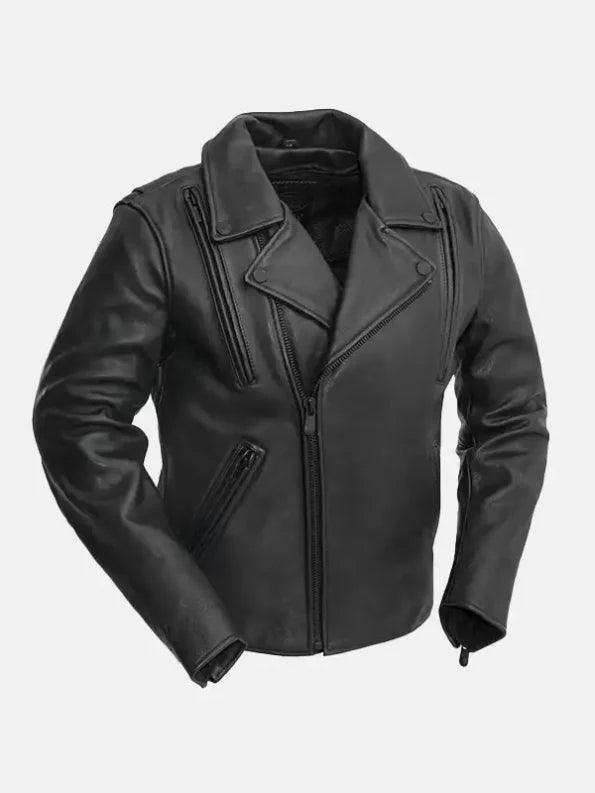 Mens Zippered Slash Pockets Biker Leather Jacket 595x793 1
