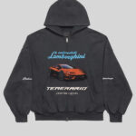 Mens Balenciaga I Automobili Lamborghini Zip up Hoodie Black Faded