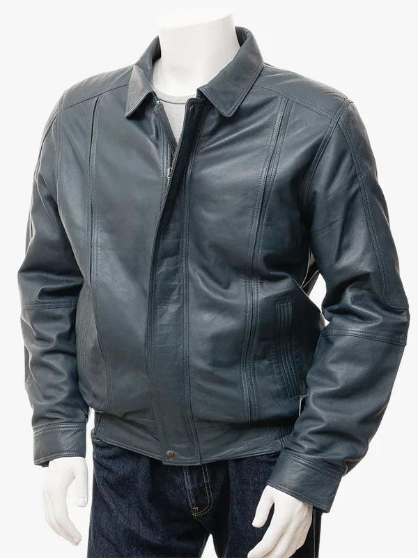Mens Blue Rennes Leather Jacket