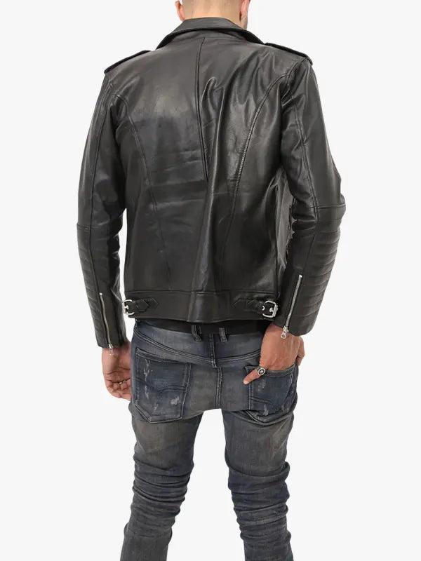 Mens Clyde Genuine Black Leather Motorcycle Jacket