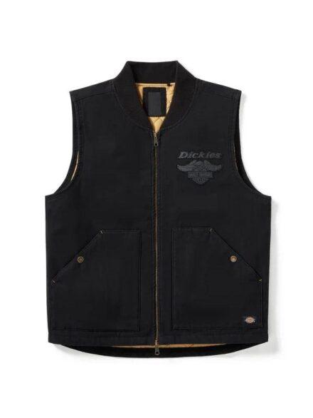 Mens Dickies x H D Quilted Canvas Vest Black