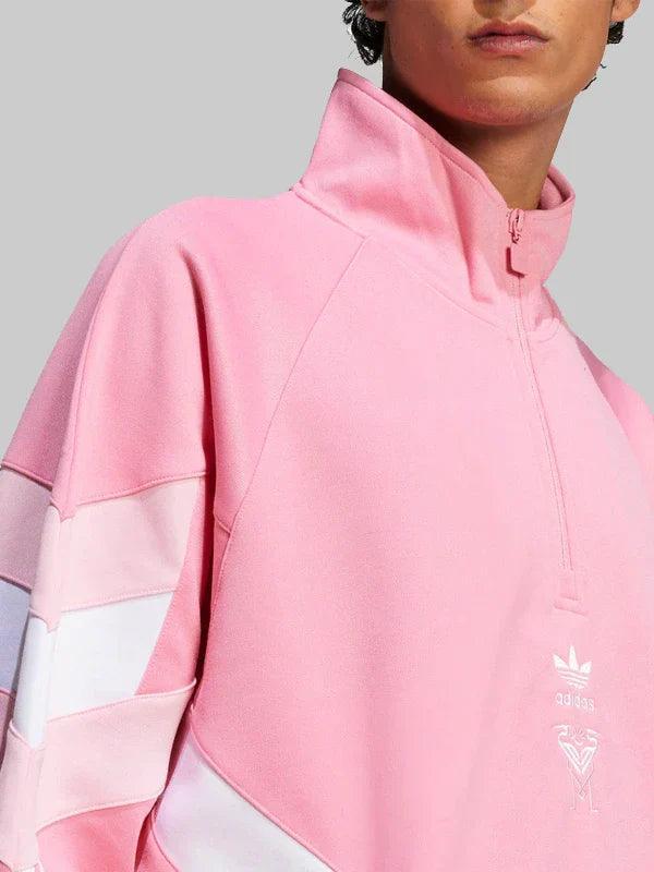 Mens Inter Miami CF Adidas Originals Light Pink Culturewear Collection Half Zip Top Sweatshirt