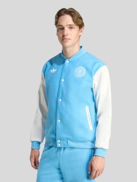Mens Inter Miami CF adidas Blue 2025 Archive Collection Full Snap Varsity Jacket