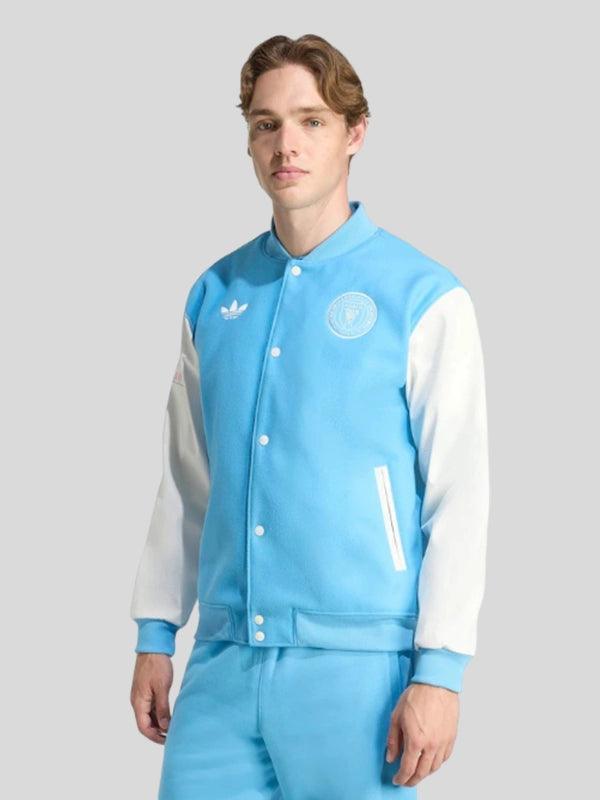 Mens Inter Miami CF adidas Blue 2025 Archive Collection Full Snap Varsity Jacket