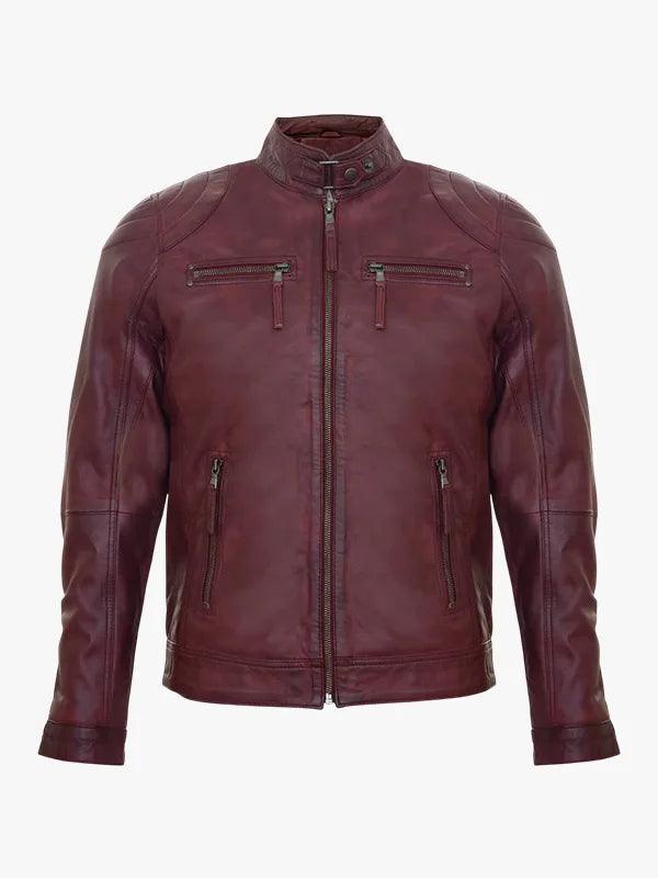 Mens Leather Biker Vintage Zipped Racing Jacket