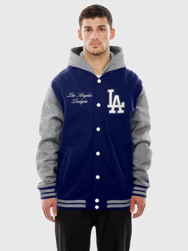 Mens Los Angeles Dodgers New Era Blue and Grey Hoodie Jacket
