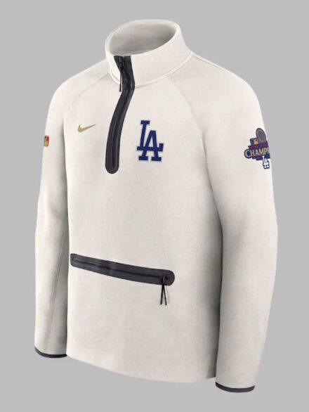 Mens Los Angeles Dodgers Nike White 2025 Gold Collection Tech Fleece Half Zip Top Jacket