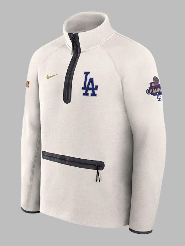 Mens Los Angeles Dodgers Nike White 2025 Gold Collection Tech Fleece Half Zip Top Jacket