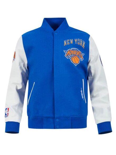Mens New York Knicks Pro Standard Blue 2024 25 City Edition Wool Varsity Full Zip Jacket