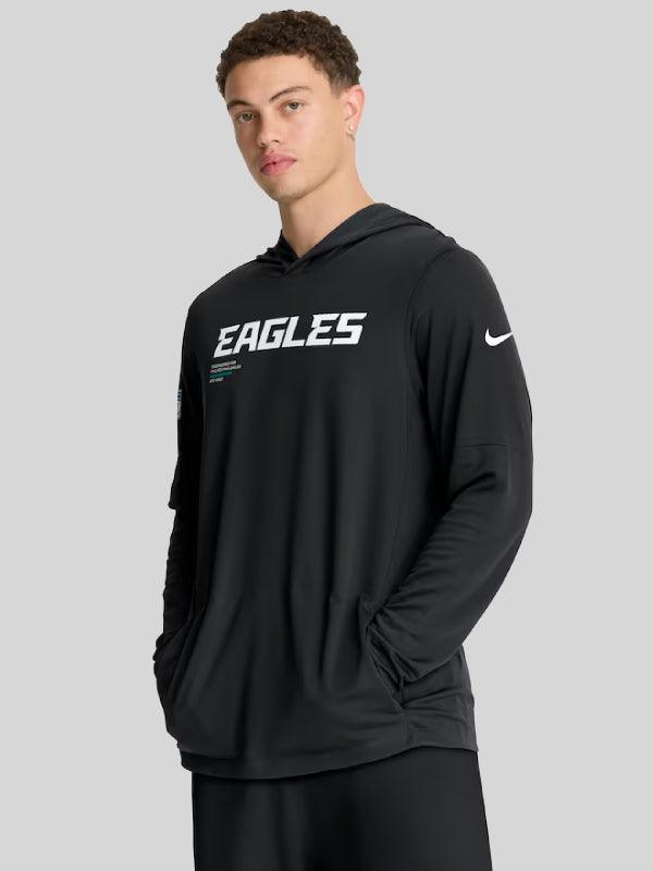 Mens Nike Black Philadelphia Eagles Sideline Pure Fury Performance Long Sleeve Hoodie T Shirt