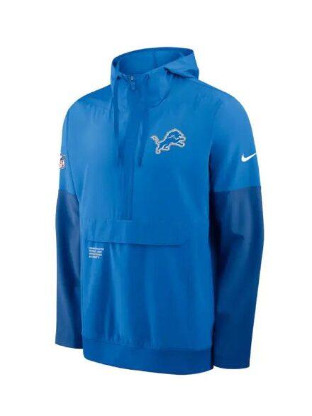 Mens Nike Blue Detroit Lions Sideline Anorak Half Zip Hoodie Jacket