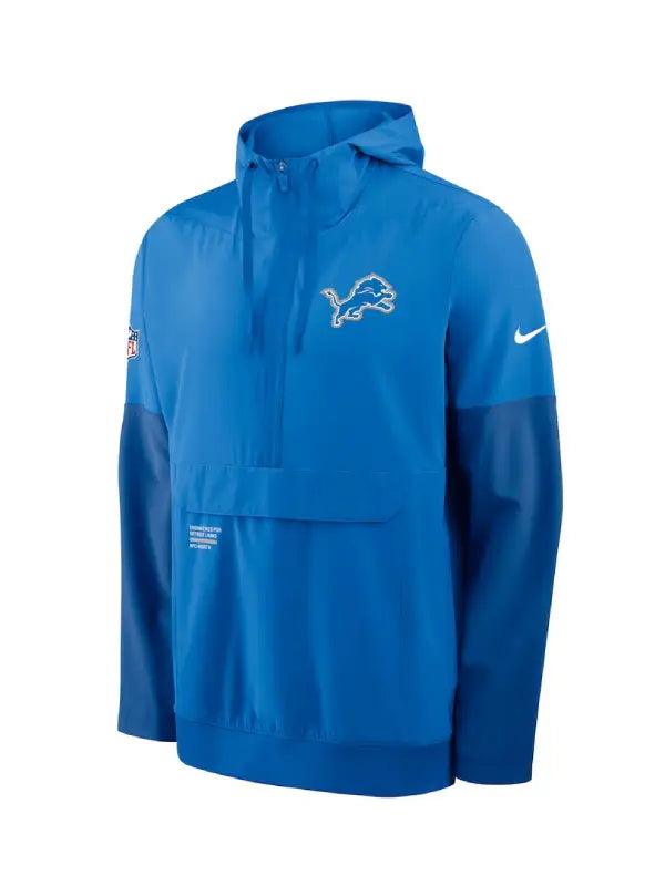 Mens Nike Blue Detroit Lions Sideline Anorak Half Zip Hoodie Jacket