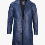Mens Real Leather 3 4 Length Blue Car Coat