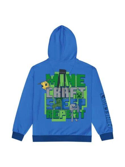 Minecraft Sleep Repeat Blue Zip Up Hoodie