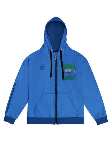 Minecraft Sleep Repeat Zip Up Hoodie Blue