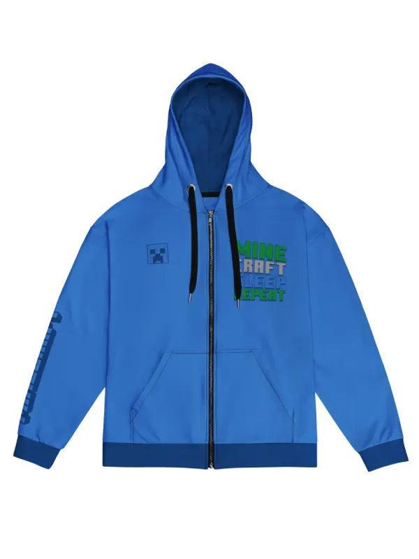 Minecraft Sleep Repeat Zip Up Hoodie Blue